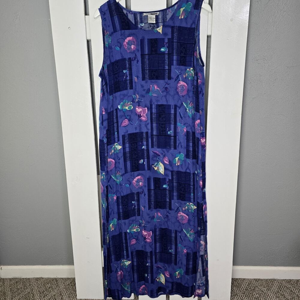 C.M Shapes Purple Floral Patchwork Sleeveless VTG Maxi Dress 14‎ Large Cottage